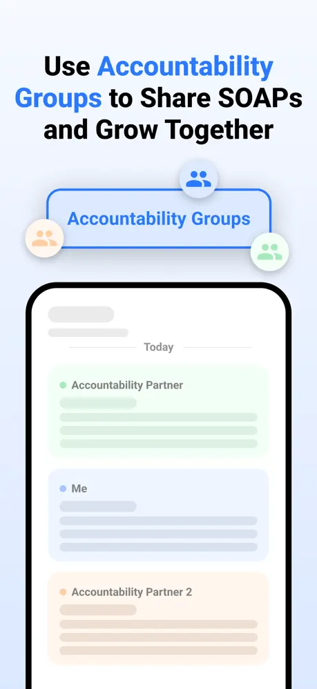 Accountability group feed showing SOAPs shared today by partners